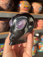 Load image into Gallery viewer, Obsidian Alien with Amethyst Eyes