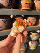 Load image into Gallery viewer, Sparkly Orange Vanadinite Crystals on Barite Blades