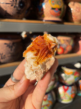 Load image into Gallery viewer, Sparkly Orange Vanadinite Crystals on Barite Blades