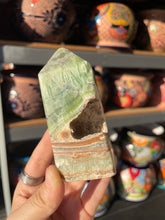 Load image into Gallery viewer, Banded Green Calcite Tower with “Cave”
