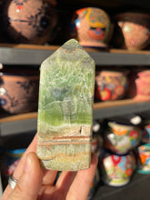 Load image into Gallery viewer, Banded Green Calcite Tower with “Cave”
