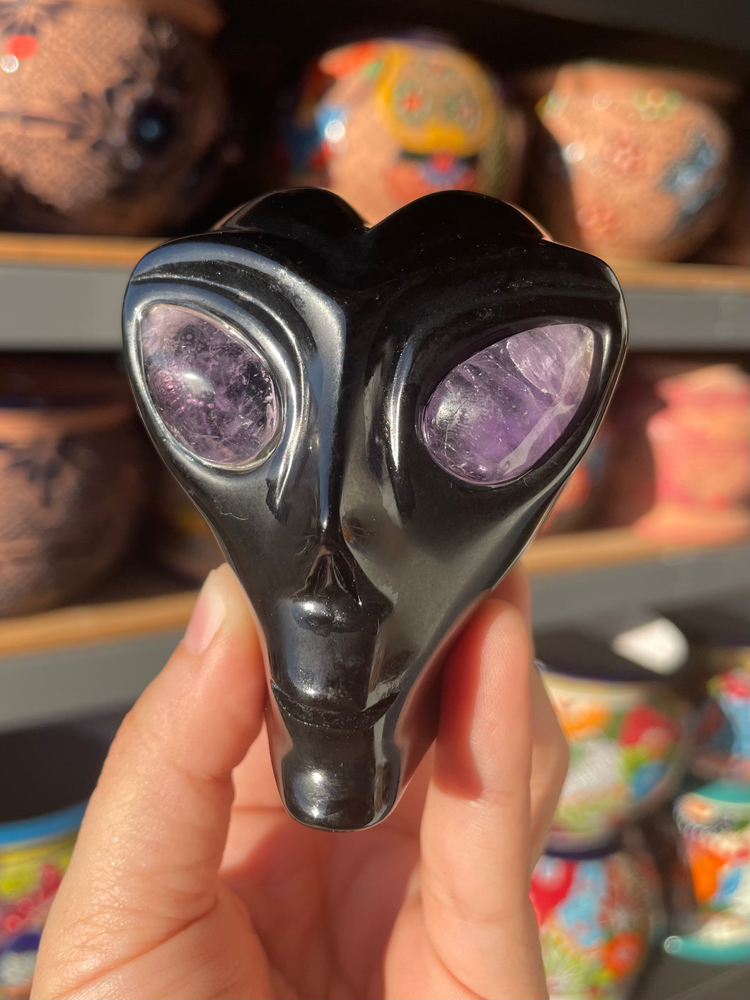 Obsidian Alien with Amethyst Eyes
