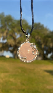Rose Quartz Necklace with Dragon