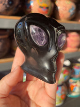 Load image into Gallery viewer, Obsidian Alien with Amethyst Eyes
