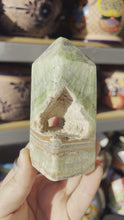 Load and play video in Gallery viewer, Banded Green Calcite Tower with “Cave”
